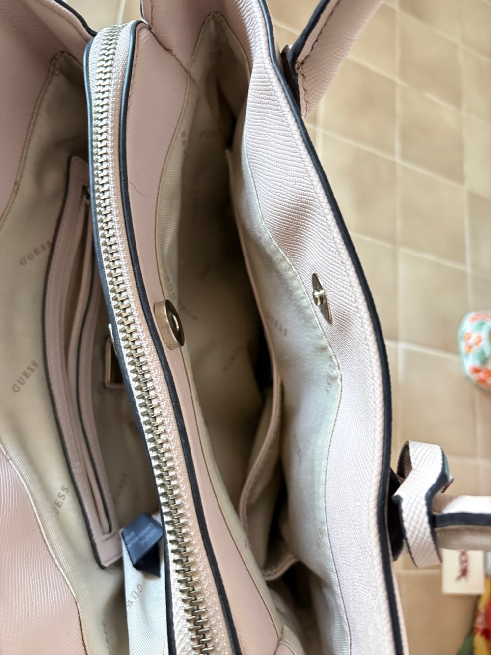 GUESS Blush Pink Saffiano Tote with Coin Pouch - Picture 6 of 7